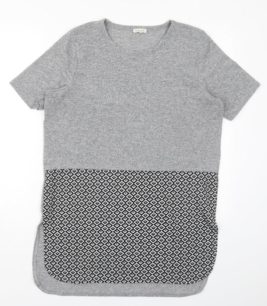 River Island Womens Grey Geometric Viscose Basic T-Shirt Size 10 Round Neck