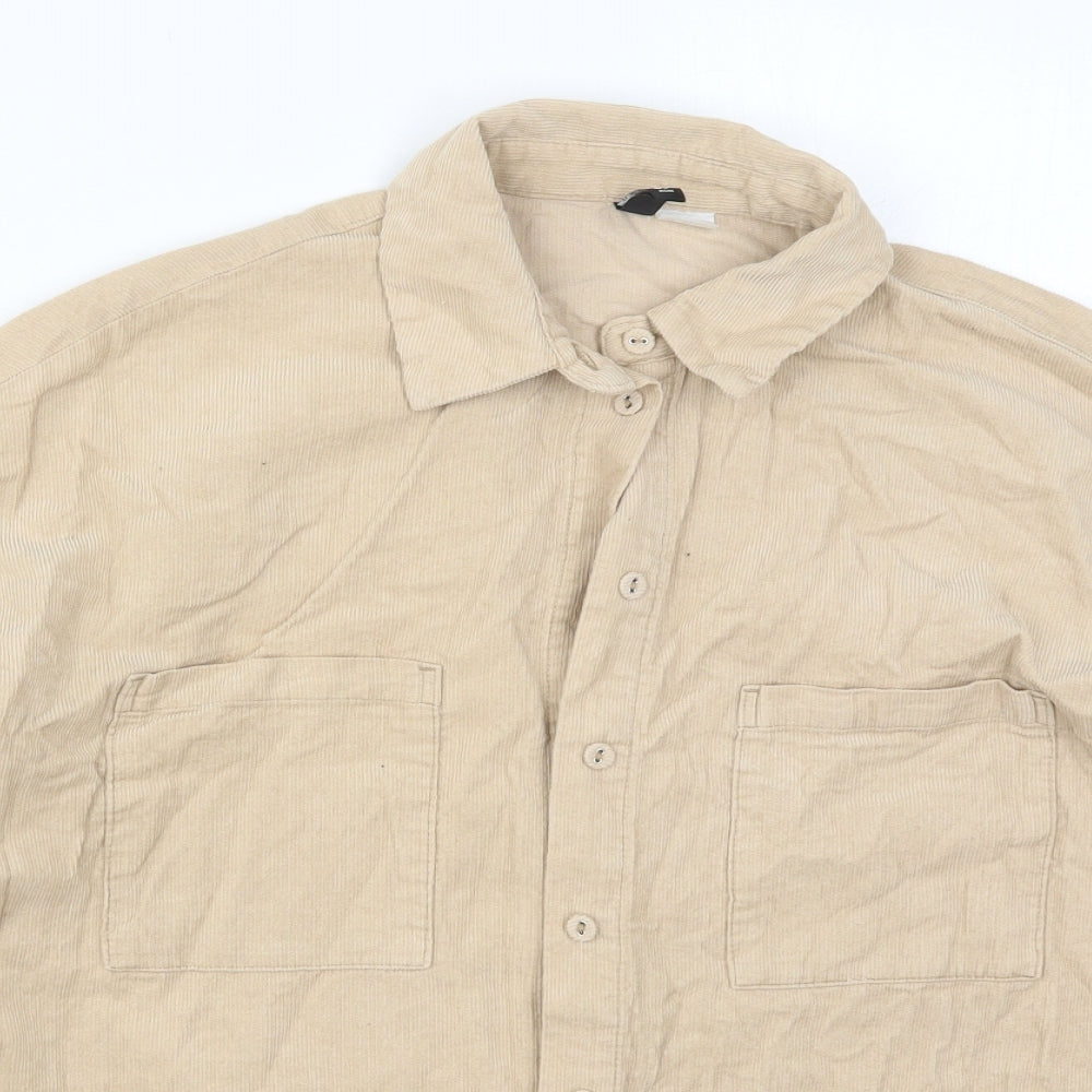 H&M Womens Beige  Cotton Basic Button-Up Size XS Collared