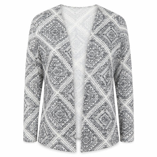 Atmosphere Womens Grey V-Neck Geometric Polyester Cardigan Jumper Size M