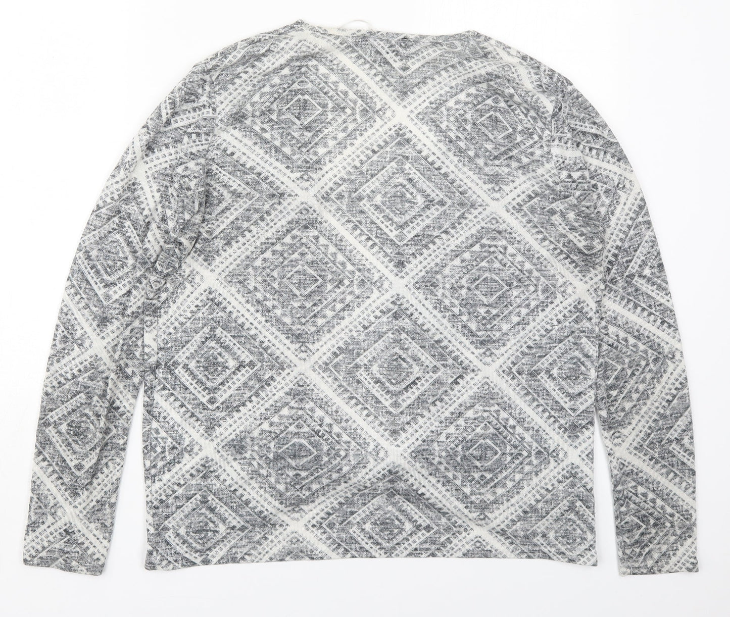 Atmosphere Womens Grey V-Neck Geometric Polyester Cardigan Jumper Size M