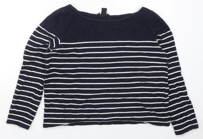 H&M Womens Blue Striped Cotton Pullover Sweatshirt Size L