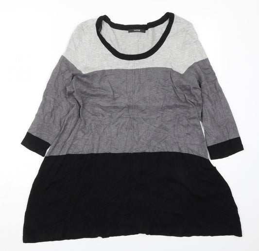 George Womens Grey Round Neck Striped Viscose Pullover Jumper Size 14