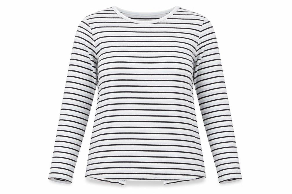 Nocozo Womens Blue Striped Polyester Basic T-Shirt Size 12 Round Neck