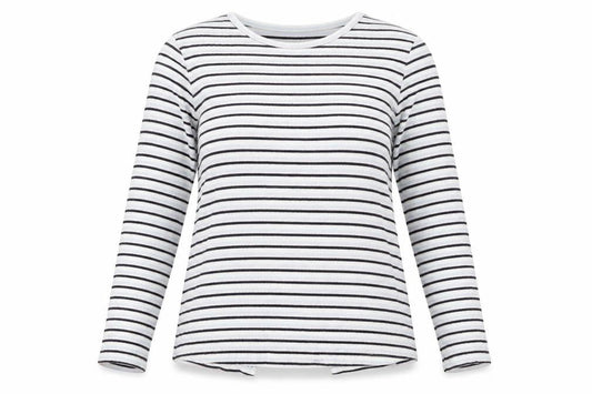 Nocozo Womens Blue Striped Polyester Basic T-Shirt Size 12 Round Neck
