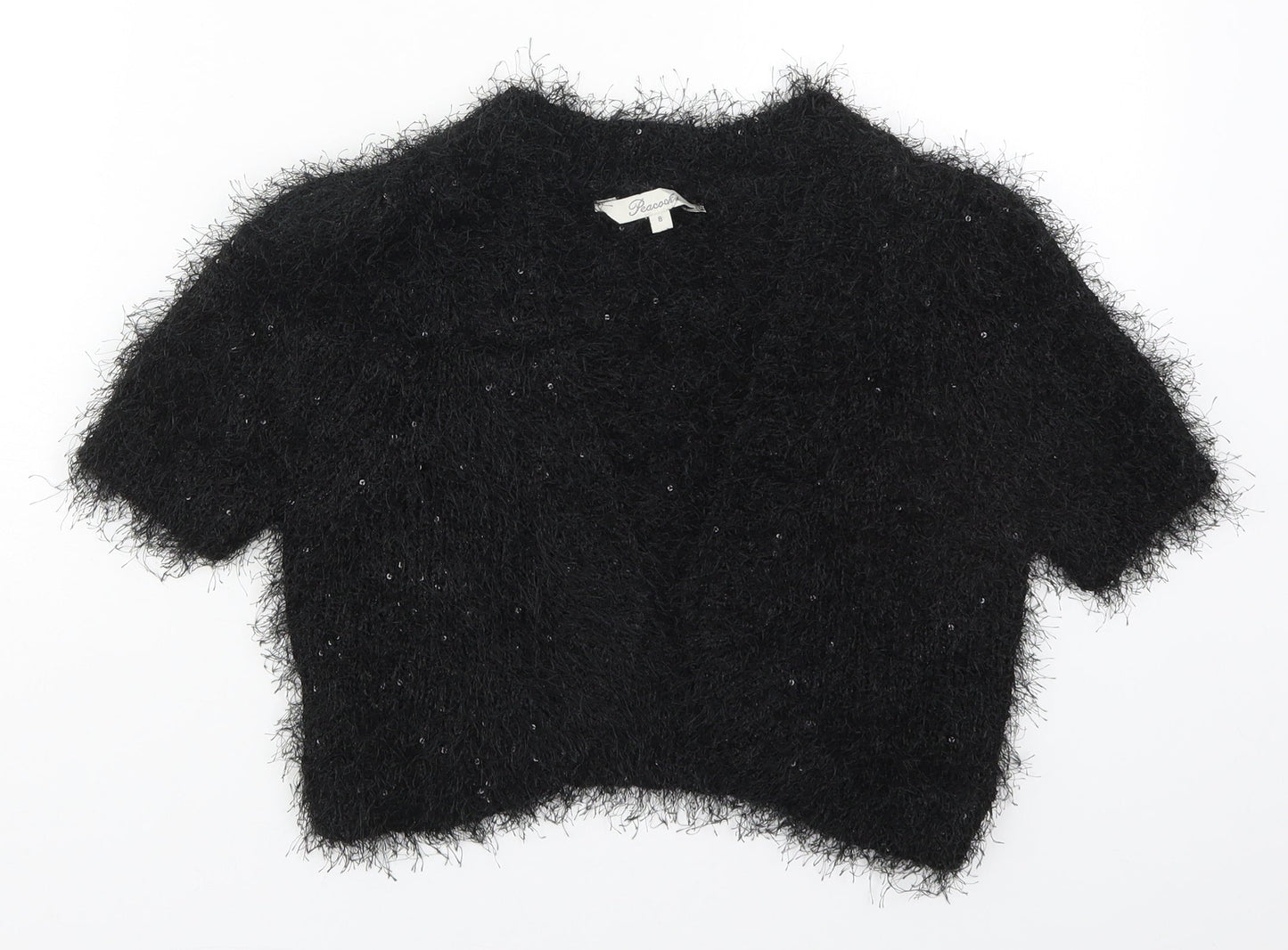 Peacocks Womens Black V-Neck  Polyester Cardigan Jumper Size 8