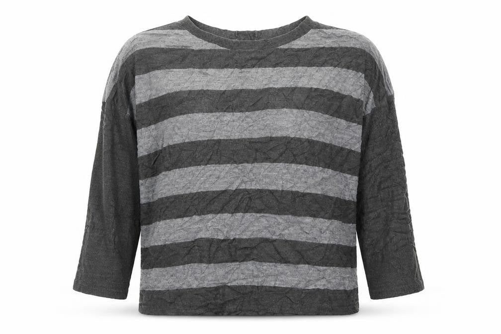 Marks & Spencer Womens Grey Round Neck Striped Acrylic Pullover Jumper Size 10