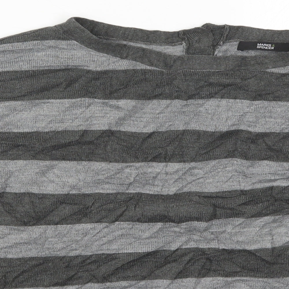 Marks and Spencer Womens Grey Round Neck Striped Acrylic Pullover Jumper Size 10
