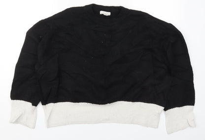 Preloved H&M Womens Black Round Neck  Acrylic Pullover Jumper Size M   - Black and White - Front