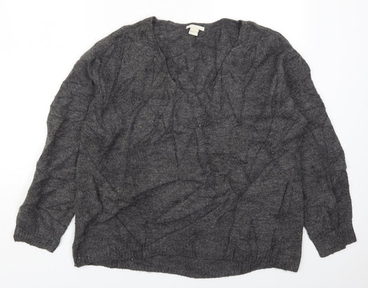 H&M Womens Grey V-Neck  Acrylic Pullover Jumper Size S