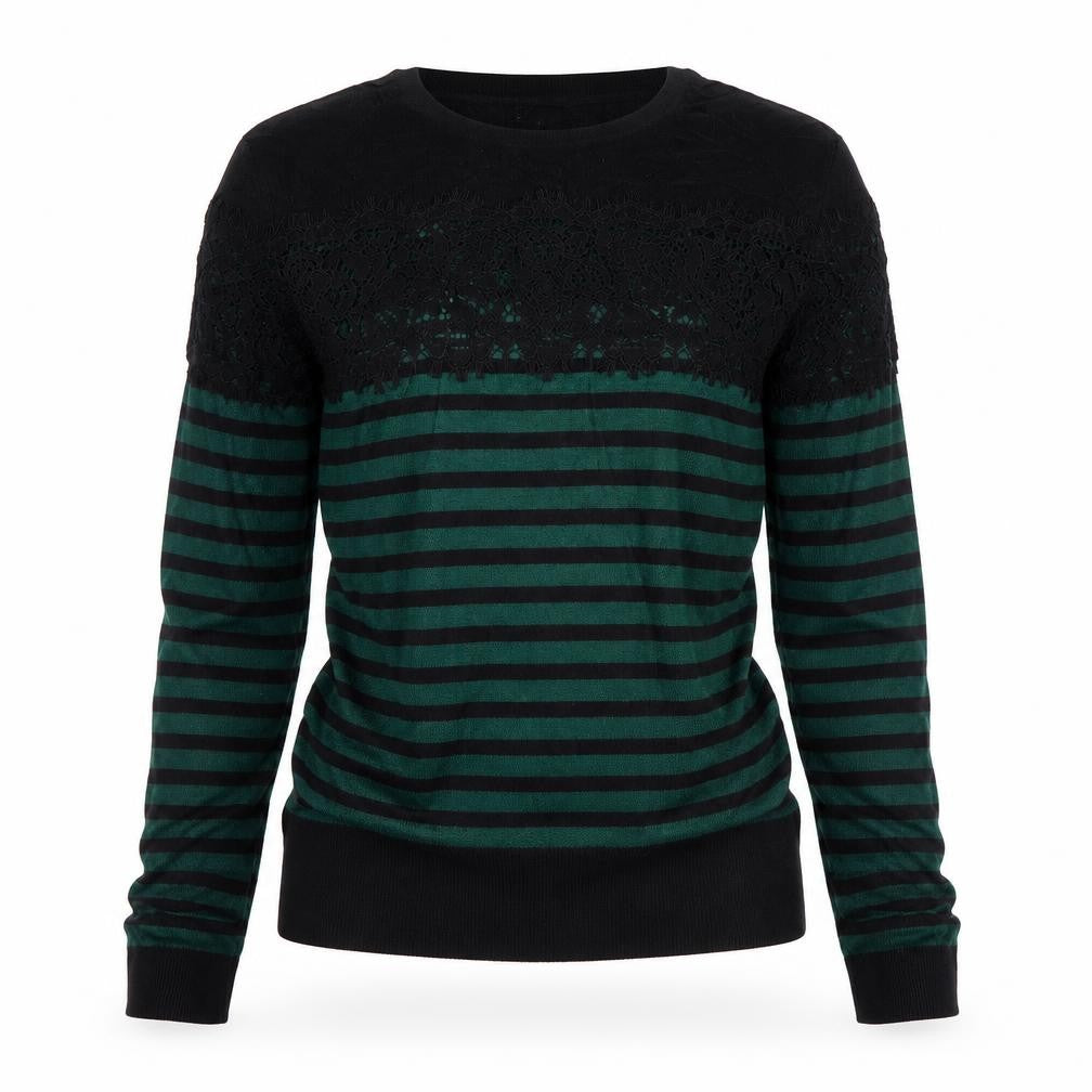 Warehouse Womens Green Round Neck Striped Viscose Pullover Jumper Size 10
