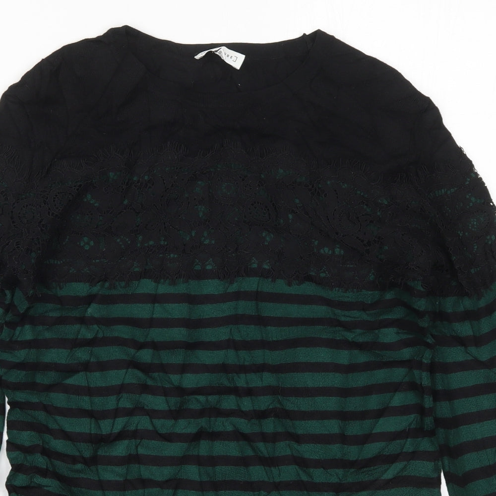 Warehouse Womens Green Round Neck Striped Viscose Pullover Jumper Size 10