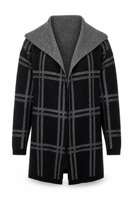 Next Womens Black Collared Check Acrylic Cardigan Jumper Size XS