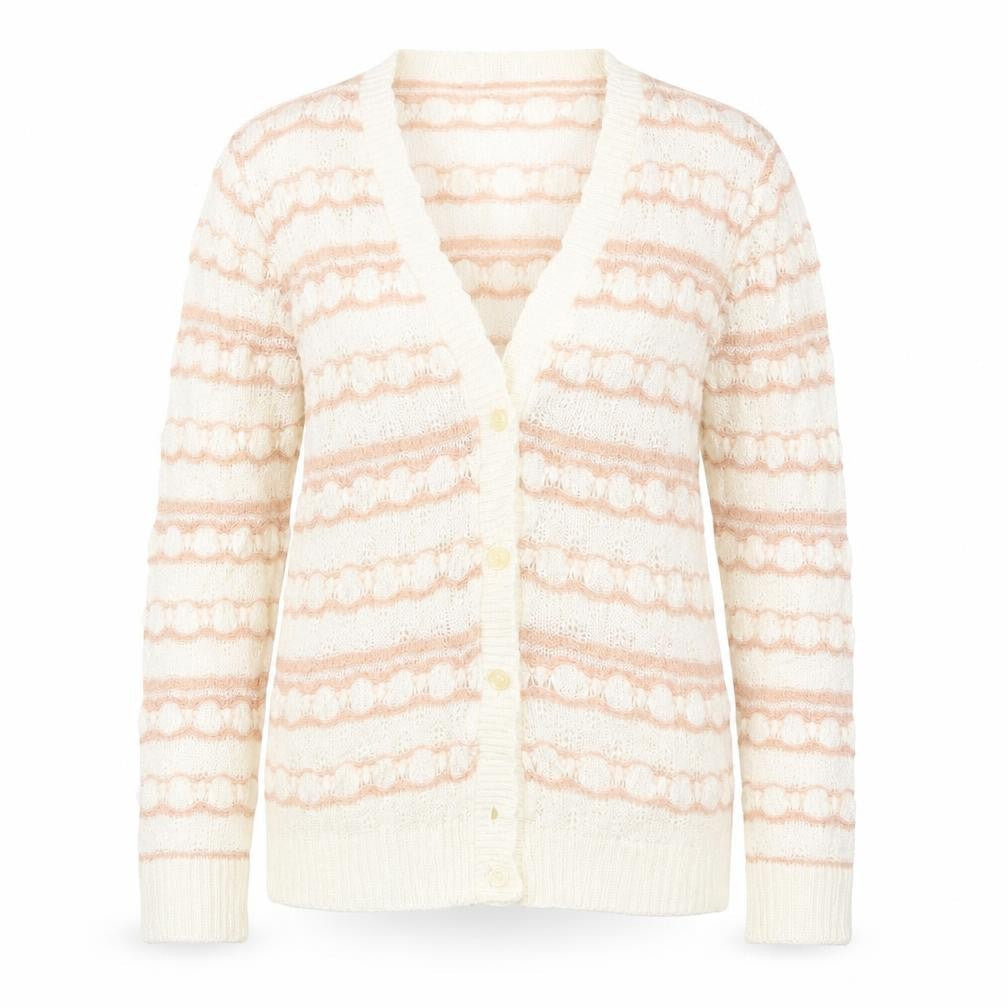 Keynote Womens Beige V-Neck Striped Acrylic Cardigan Jumper Size 12
