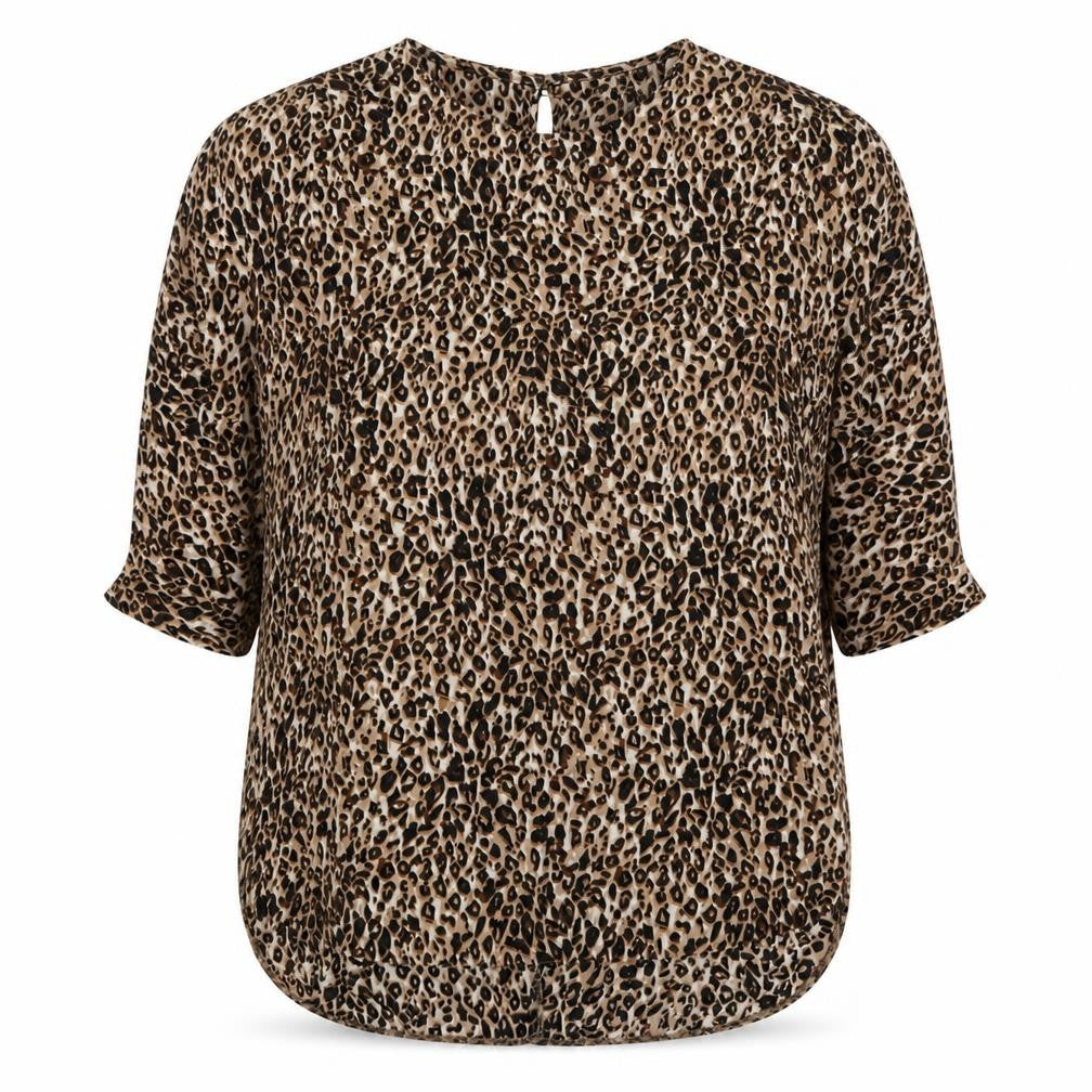 Primark Womens Brown Animal Print Polyester Basic Blouse Size 6 Off the Shoulder