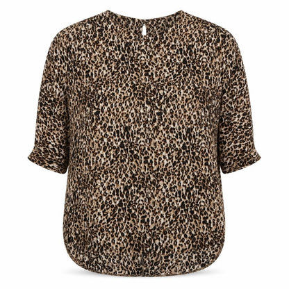 Primark Womens Brown Animal Print Polyester Basic Blouse Size 6 Off the Shoulder