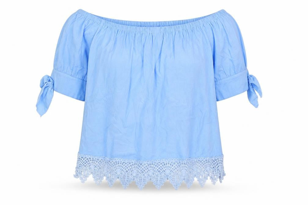 Fashion Womens Blue  Cotton Basic Blouse Size 2XL Off the Shoulder