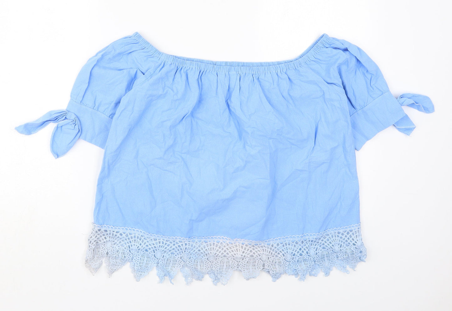 Fashion Womens Blue  Cotton Basic Blouse Size 2XL Off the Shoulder