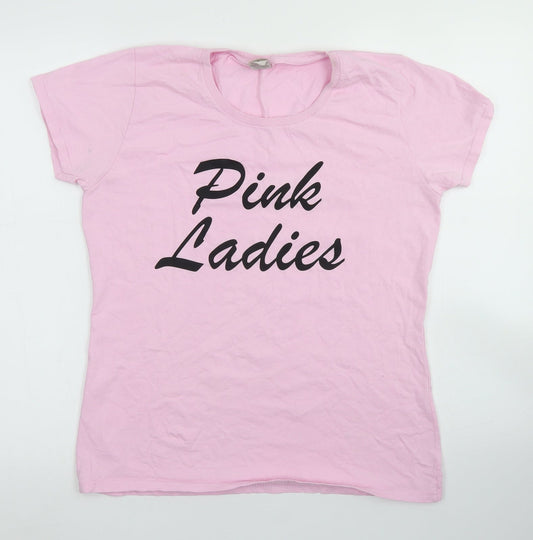 Fruit of the Loom Womens Pink  Cotton Basic T-Shirt Size L Crew Neck - Pink Ladies