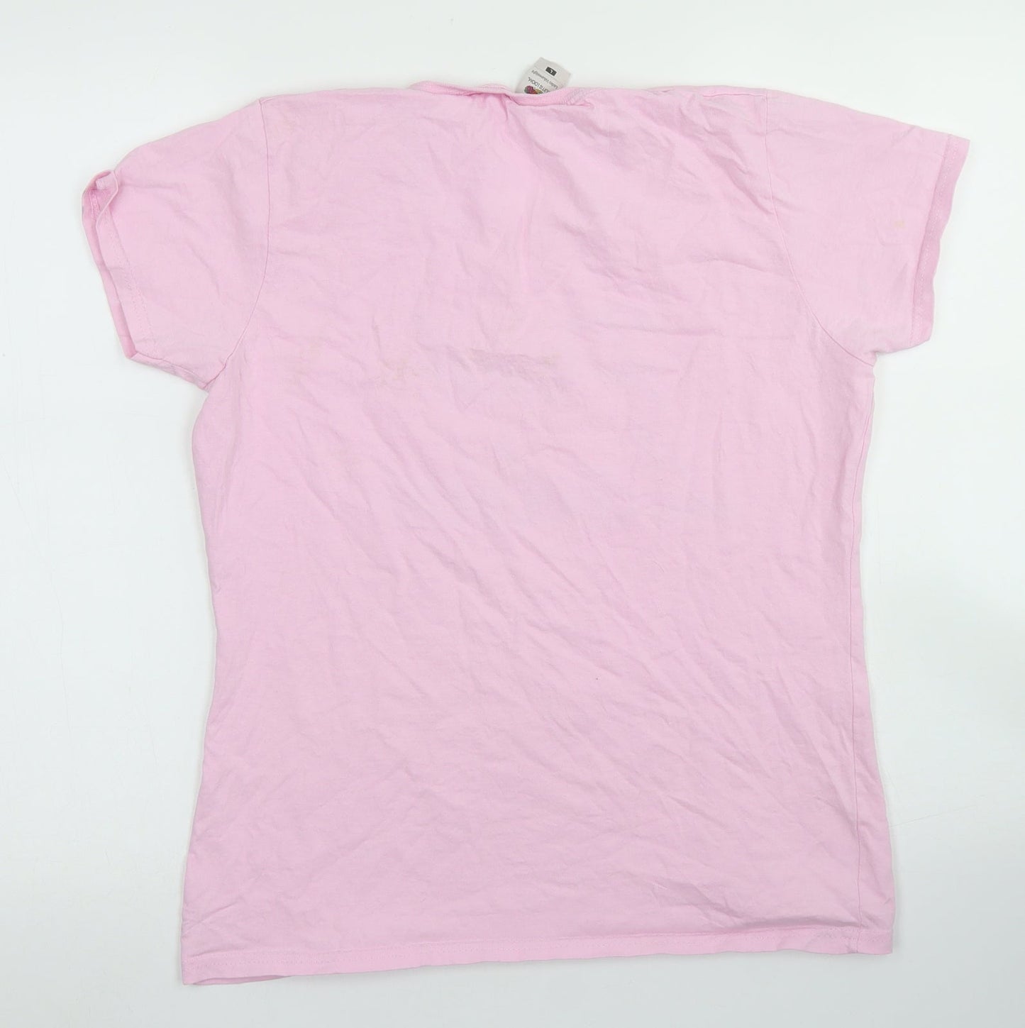 Fruit of the Loom Womens Pink  Cotton Basic T-Shirt Size L Crew Neck - Pink Ladies