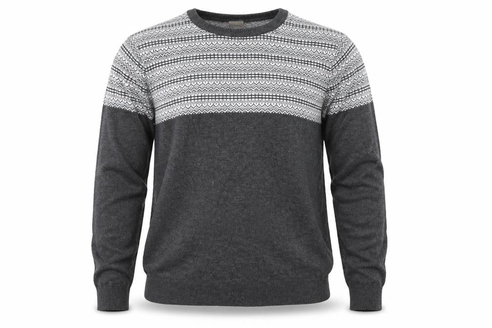 Oak Valley Mens Grey Crew Neck Fair Isle Acrylic Pullover Jumper Size M