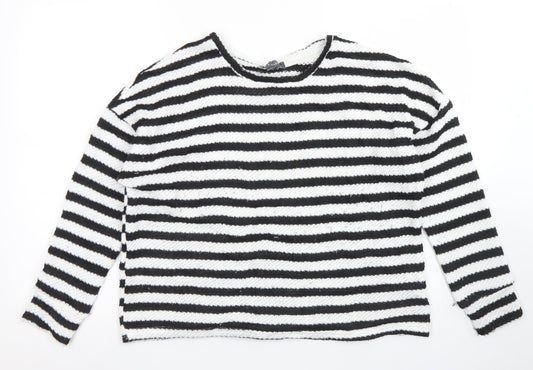 Primark Womens White Crew Neck Striped Polyester Pullover Jumper Size M   - Cropped