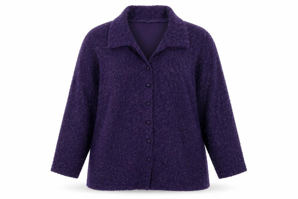 Kim Company Womens Purple Collared  Nylon Cardigan Jumper Size L