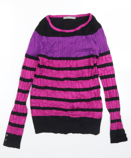 M&S Woman Womens Purple Crew Neck Striped Viscose Pullover Jumper Size 8