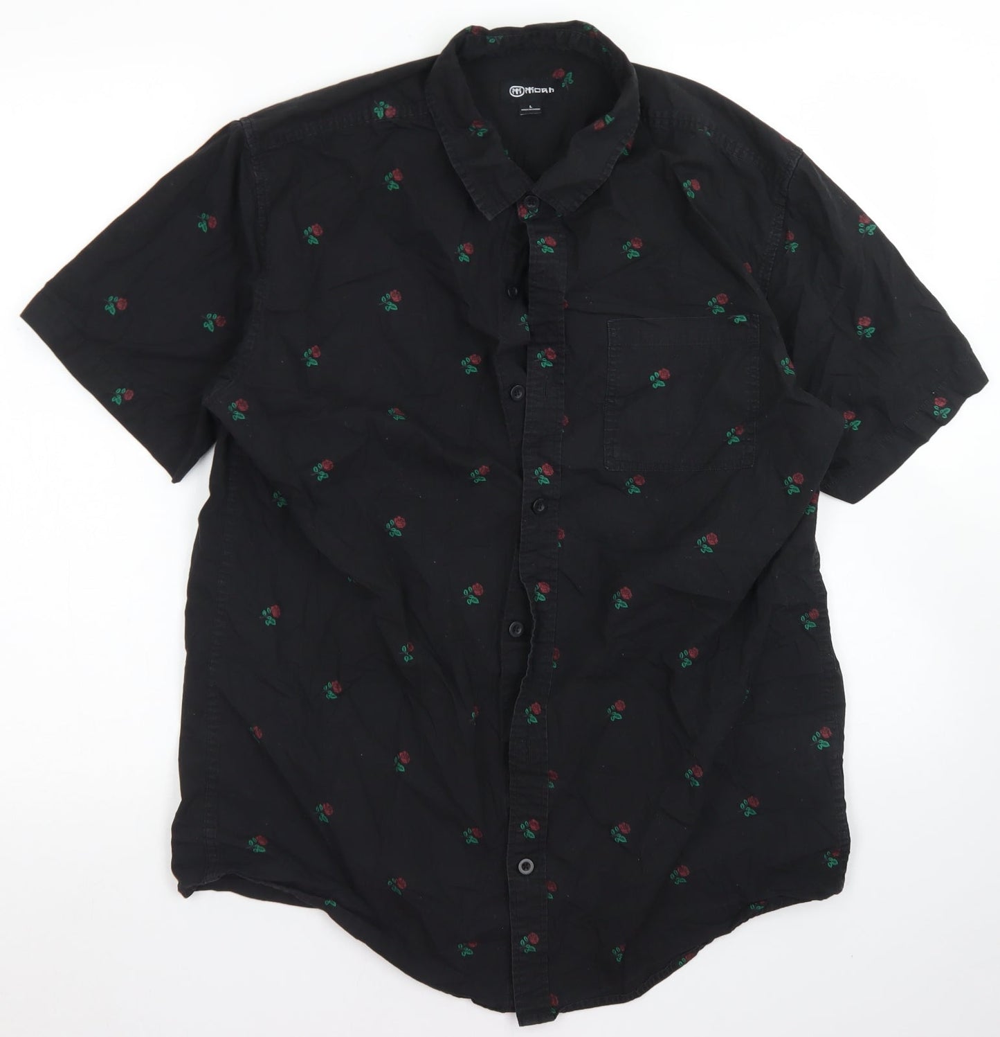 Moah Mens Black Floral Cotton  Button-Up Size L Collared Button