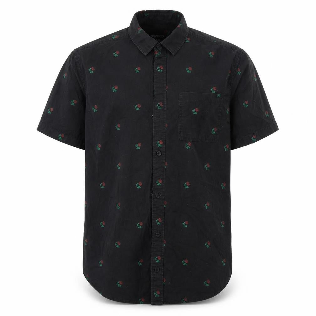 Moah Mens Black Floral Cotton  Button-Up Size L Collared Button