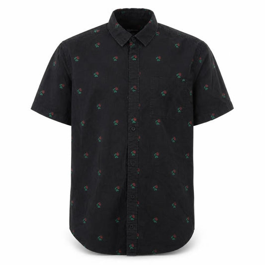 Moah Mens Black Floral Cotton  Button-Up Size L Collared Button