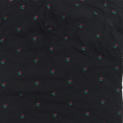 Moah Mens Black Floral Cotton  Button-Up Size L Collared Button
