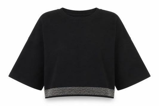 NEXT Womens Black  Viscose Cropped T-Shirt Size 6 Off the Shoulder