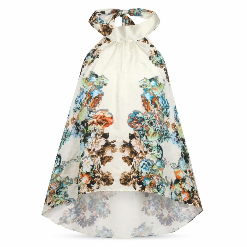 Layers Womens Ivory Floral Polyester Basic Blouse Size M Halter