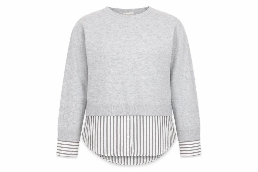 H&M Womens Grey Striped Cotton Basic Blouse Size XS Crew Neck