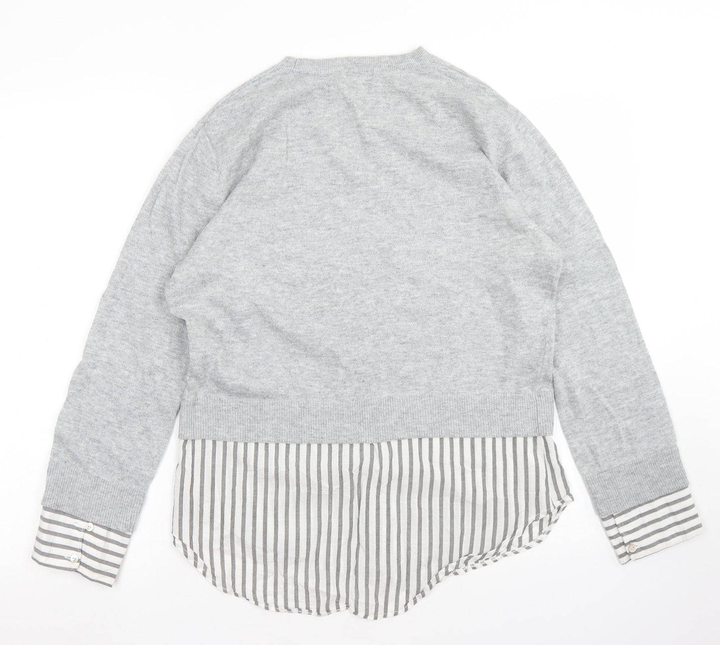 H&M Womens Grey Striped Cotton Basic Blouse Size XS Crew Neck