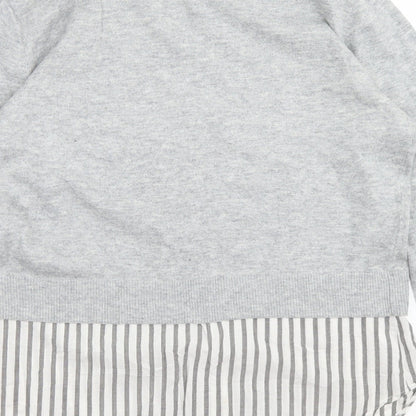 H&M Womens Grey Striped Cotton Basic Blouse Size XS Crew Neck