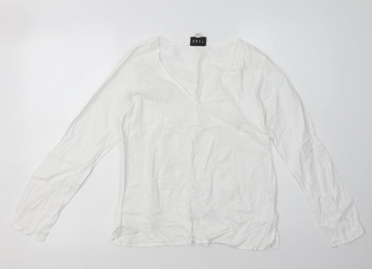EAST Womens White Geometric Cotton Pullover Sweatshirt Size 10  Pullover