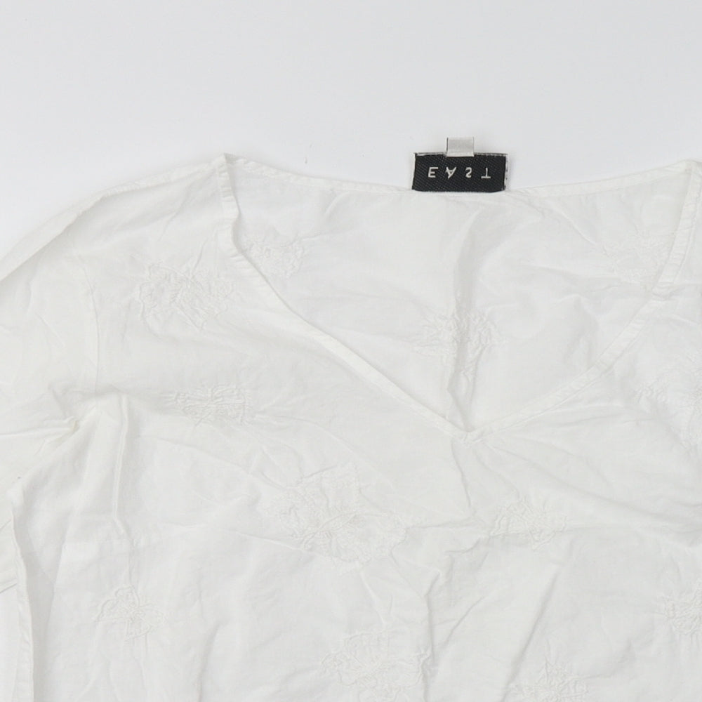 EAST Womens White Geometric Cotton Pullover Sweatshirt Size 10  Pullover