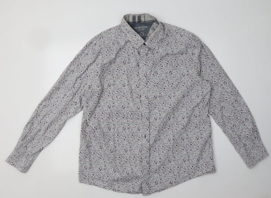 Debenhams Mens Grey Geometric Cotton  Button-Up Size XL Collared Button