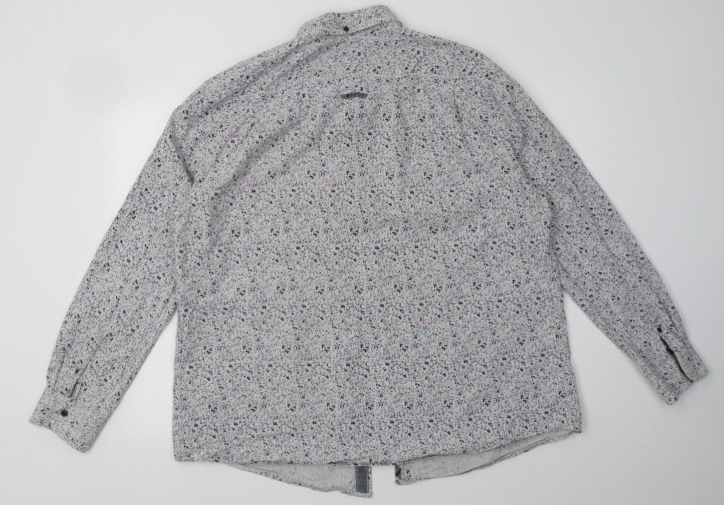 Debenhams Mens Grey Geometric Cotton  Button-Up Size XL Collared Button