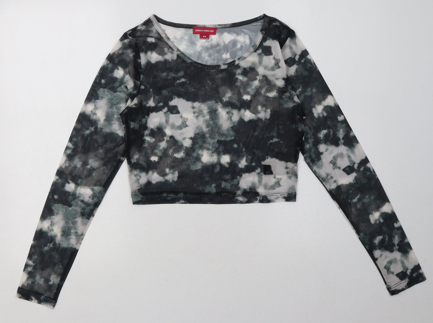 urban threads Womens Green  Polyester Cropped Blouse Size 12 Crew Neck - ombre pattern