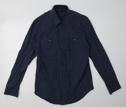 Debenhams Mens Blue Check Cotton  Button-Up Size M Collared Button