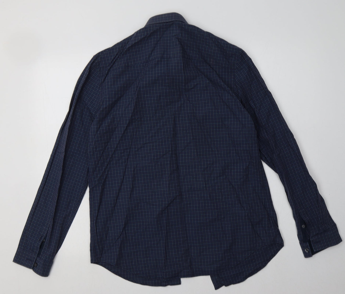 Debenhams Mens Blue Check Cotton  Button-Up Size M Collared Button