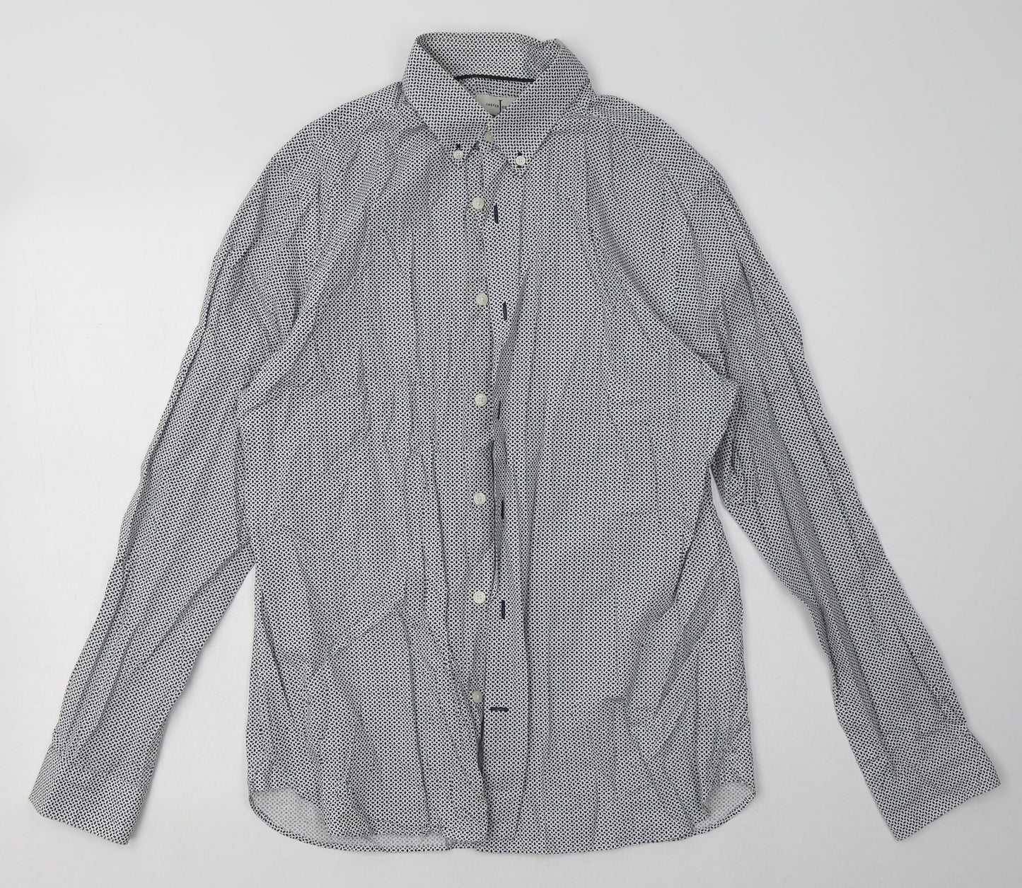 Debenhams Mens Blue Geometric Cotton  Button-Up Size M Collared Button