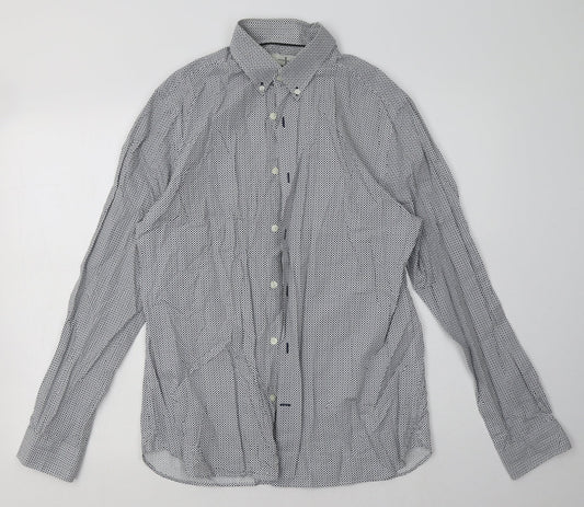 Debenhams Mens Blue Geometric Cotton  Button-Up Size M Collared Button