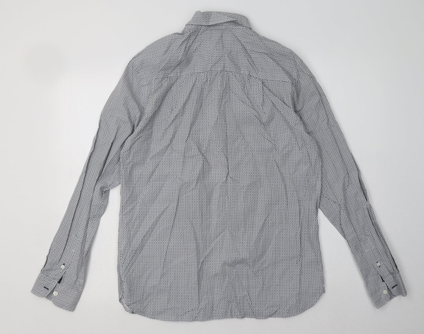 Debenhams Mens Blue Geometric Cotton  Button-Up Size M Collared Button
