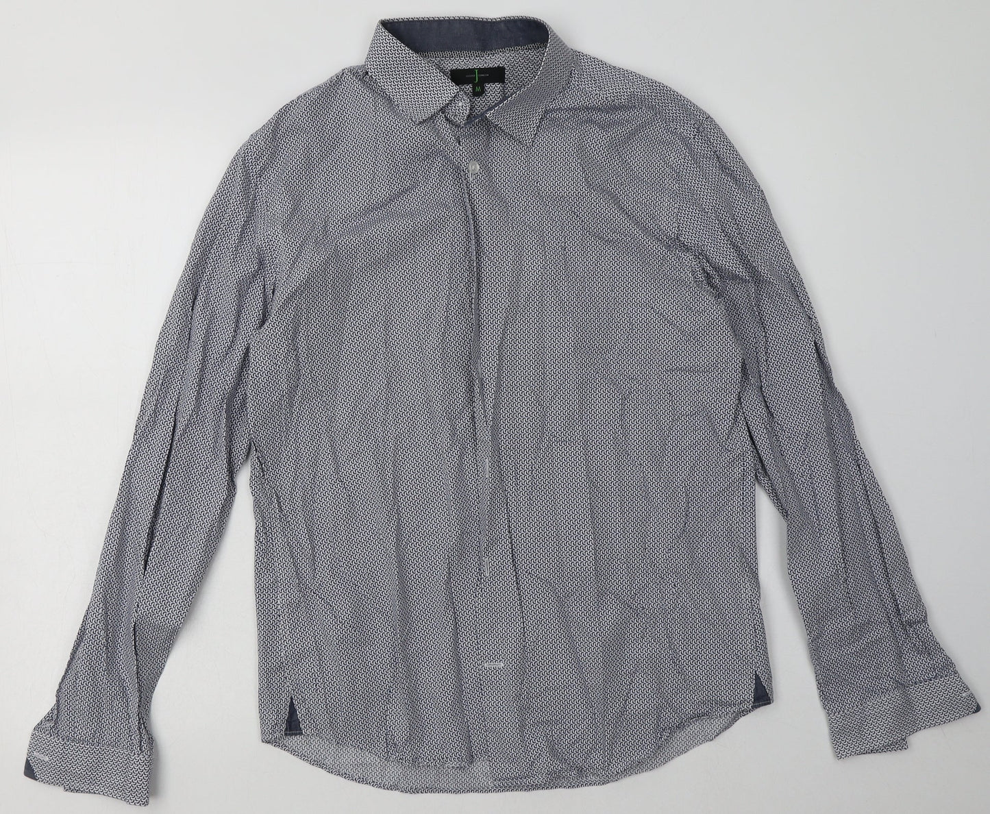 Debenhams Mens Blue Geometric Cotton  Button-Up Size M Collared Button
