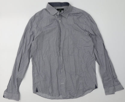 Preloved Debenhams Mens Blue Geometric Cotton  Button-Up Size M Collared Button - Front