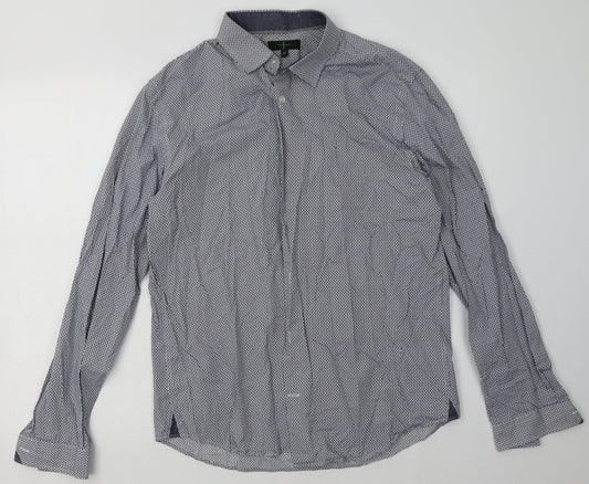 Debenhams Mens Blue Geometric Cotton  Button-Up Size M Collared Button