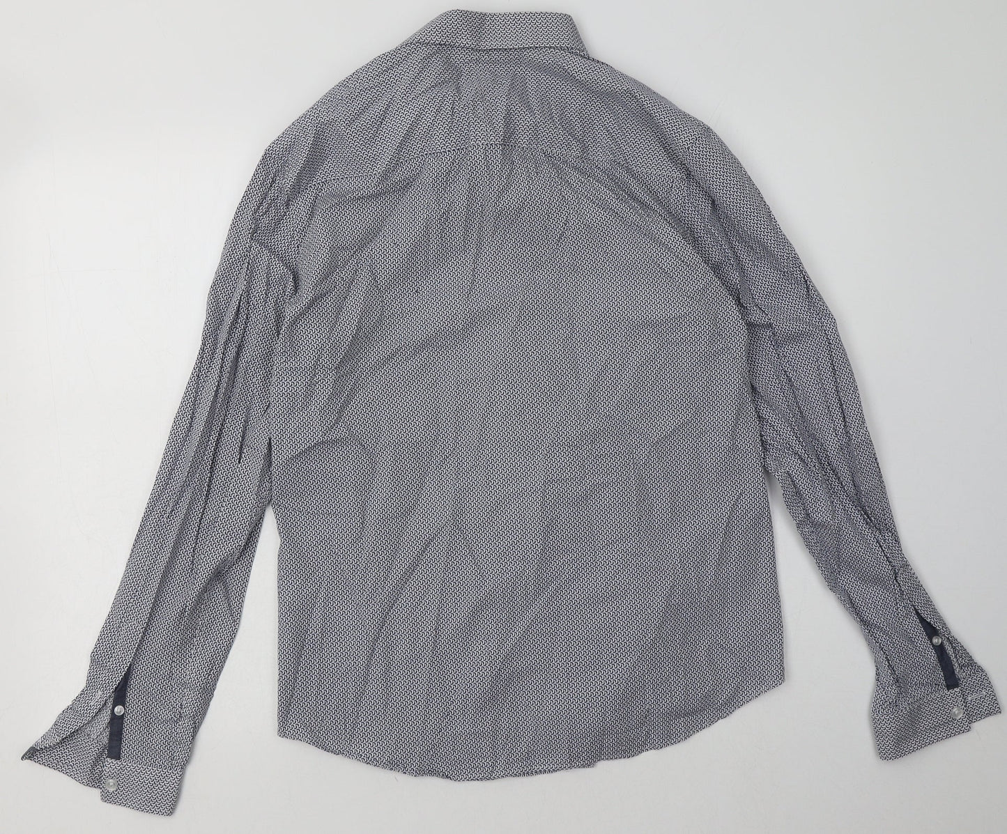 Debenhams Mens Blue Geometric Cotton  Button-Up Size M Collared Button